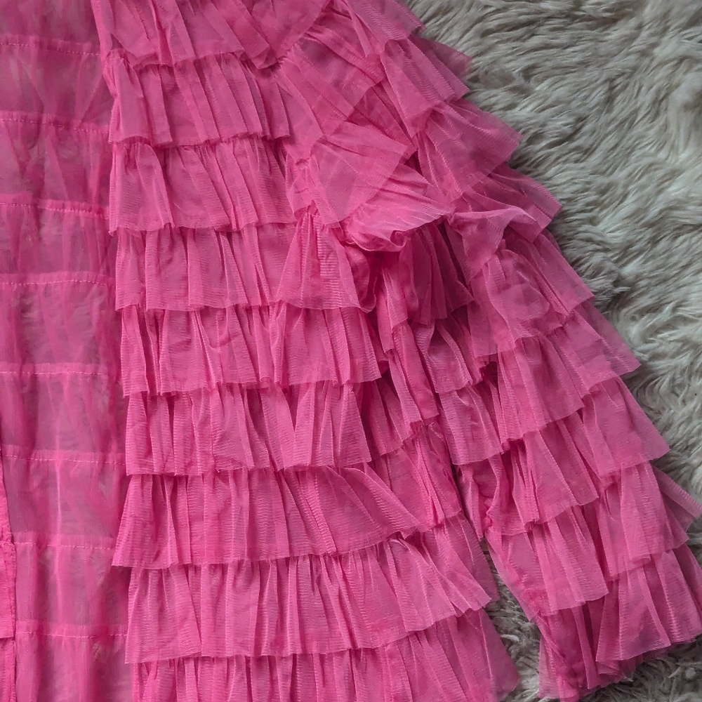 EUC Torrid x Betsey Johnson Pink Mesh Ruffle Tiered Kimono - Picture 7 of 16